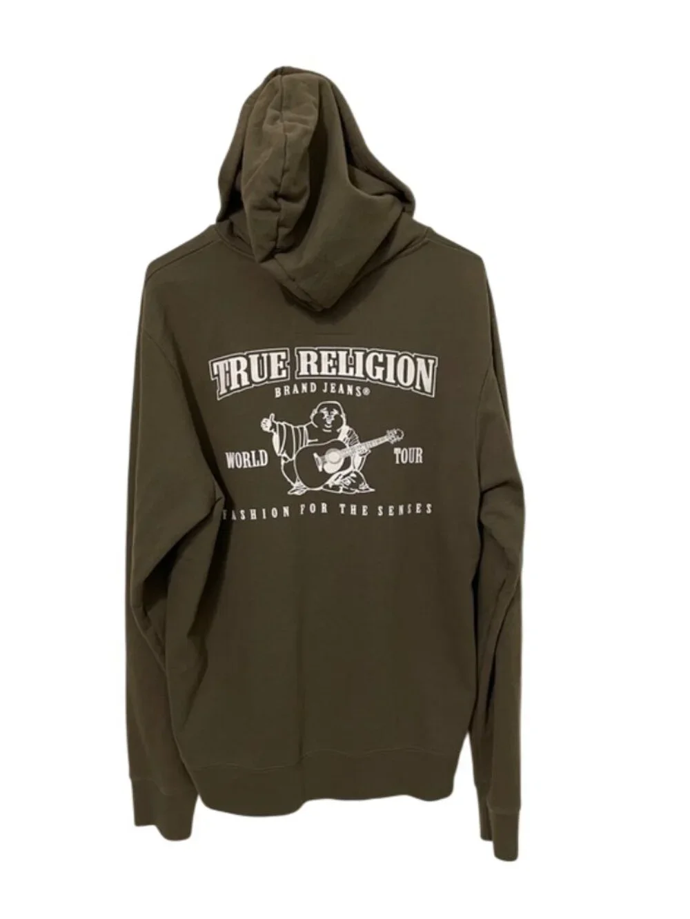 True Religion Mens World Tour Buddha Zip Up Hoodie Sweatshirt Olive Green XL